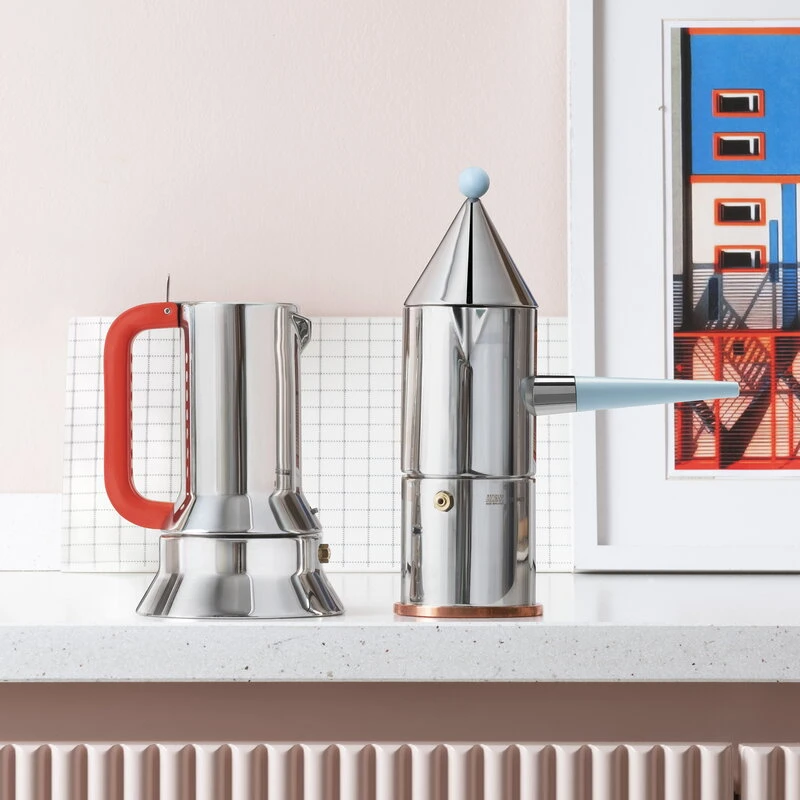 Alessi La Conica Manico Lungo Espresso Coffee Maker, Steel - Light Blue 7 Alessi La Conica Manico Lungo Espresso Coffee Maker, Steel - Light Blue - Image 5