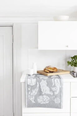 Lapuan Kankurit Kissanpäivät Hand Towel, White - Dark Grey -Kitchen Utensils Sale lapuankankurit kissanpaivat towel white dark grey